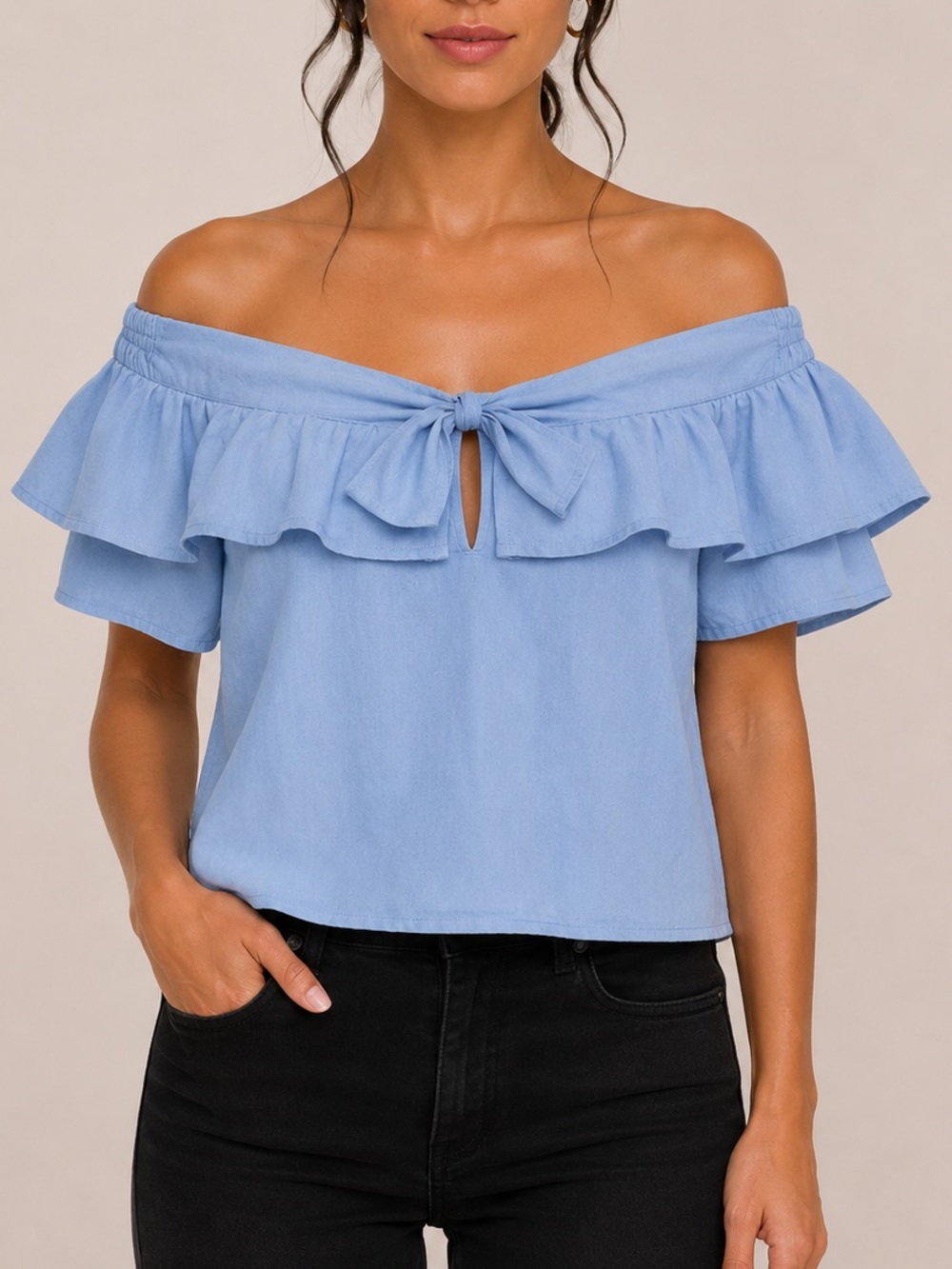 Doe & Rae Blue Off-Shoulder Blouse
